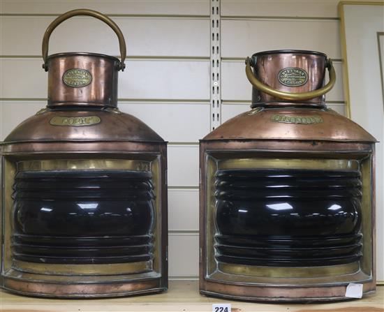 A pair of ships copper lamps, dated 1860